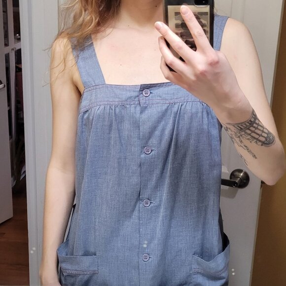 Two Vintage Dresses: Red and Blue Cotton Belted Smock Dresses - Picture 5 of 14